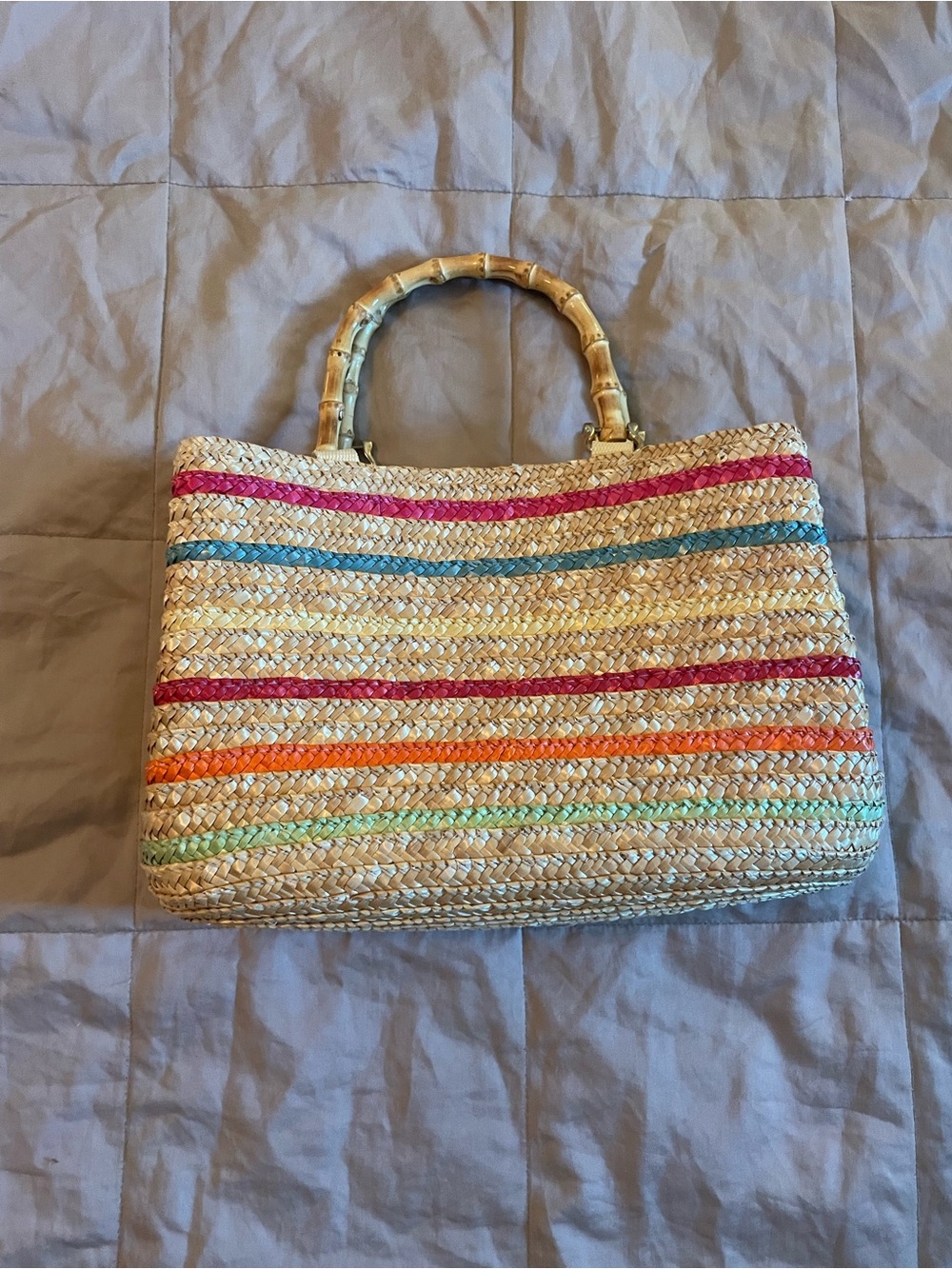 Handwoven Straw Mini Bag with Colorful Stripe Accents